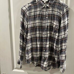 Lucky Brand Navy and White Plaid Women's Shirt